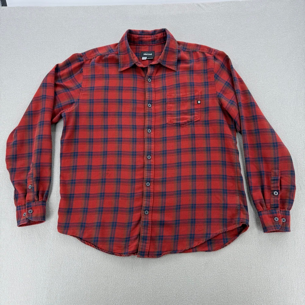 Marmot Anderson Lightweight Flannel Red Navy Plaid Style E50770 2015 Shirt Men L